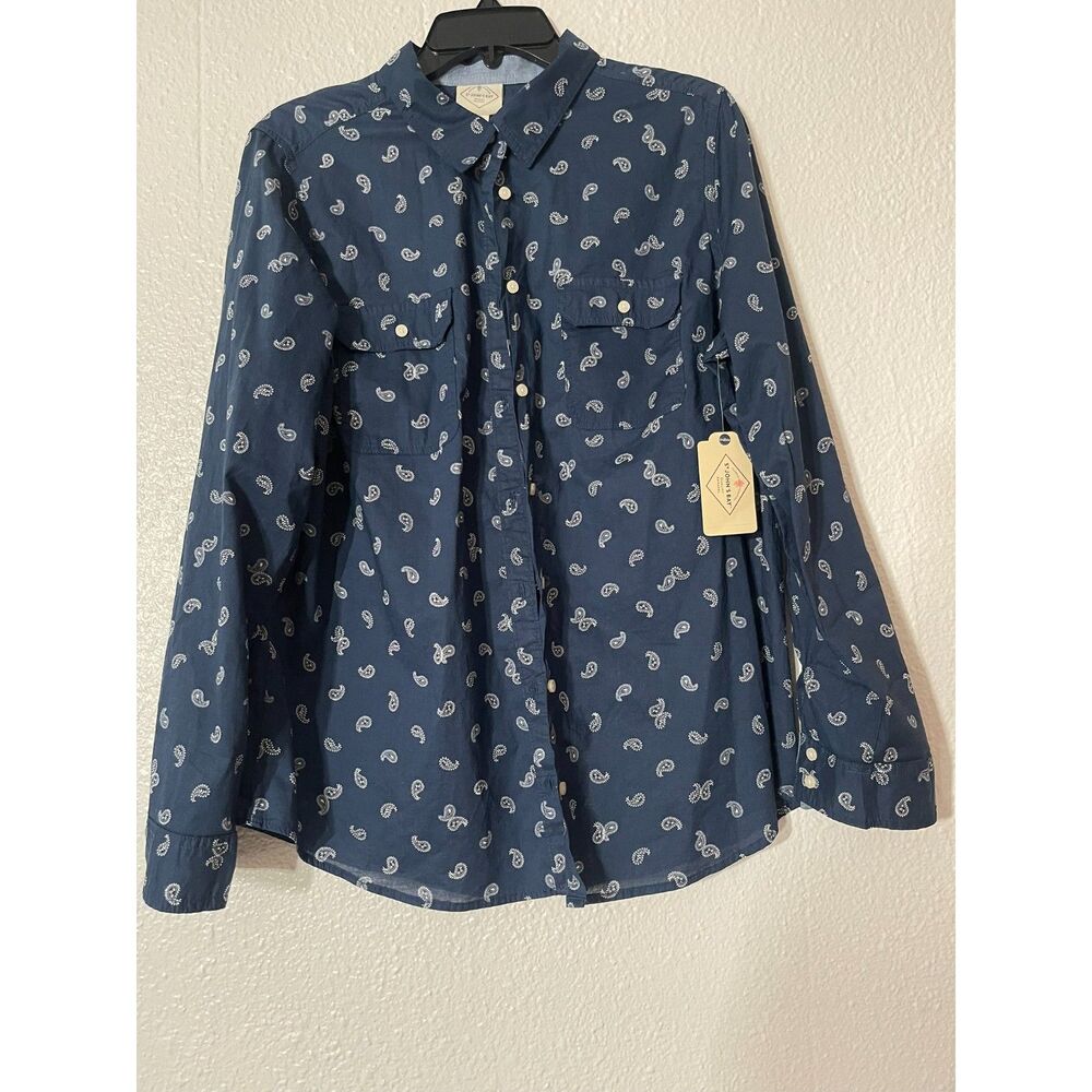 St. John's Bay NWT Womens XL Navy Paisley Long Sleeve Button-Down Shirt